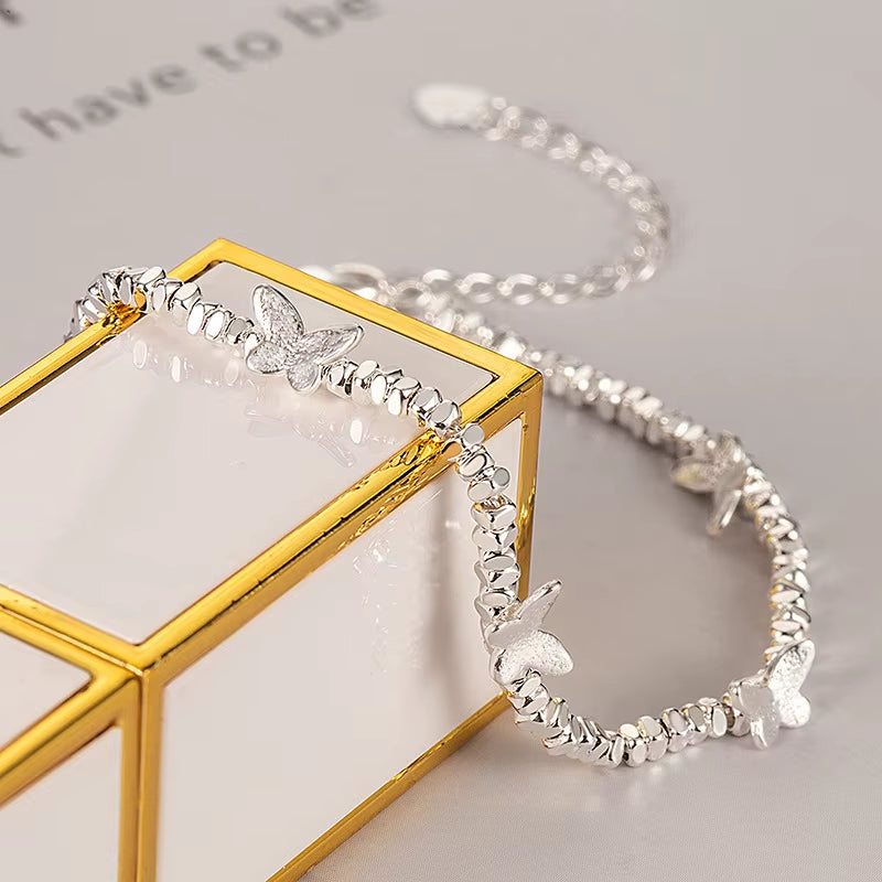 925 Sterling Silver Butterfly Bracelet for Girl Bead String Design Insect Fashion Versatile Jewelry Gift Dropshipping