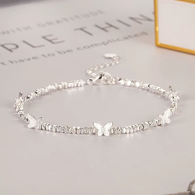 925 Sterling Silver Butterfly Bracelet for Girl Bead String Design Insect Fashion Versatile Jewelry Gift Dropshipping
