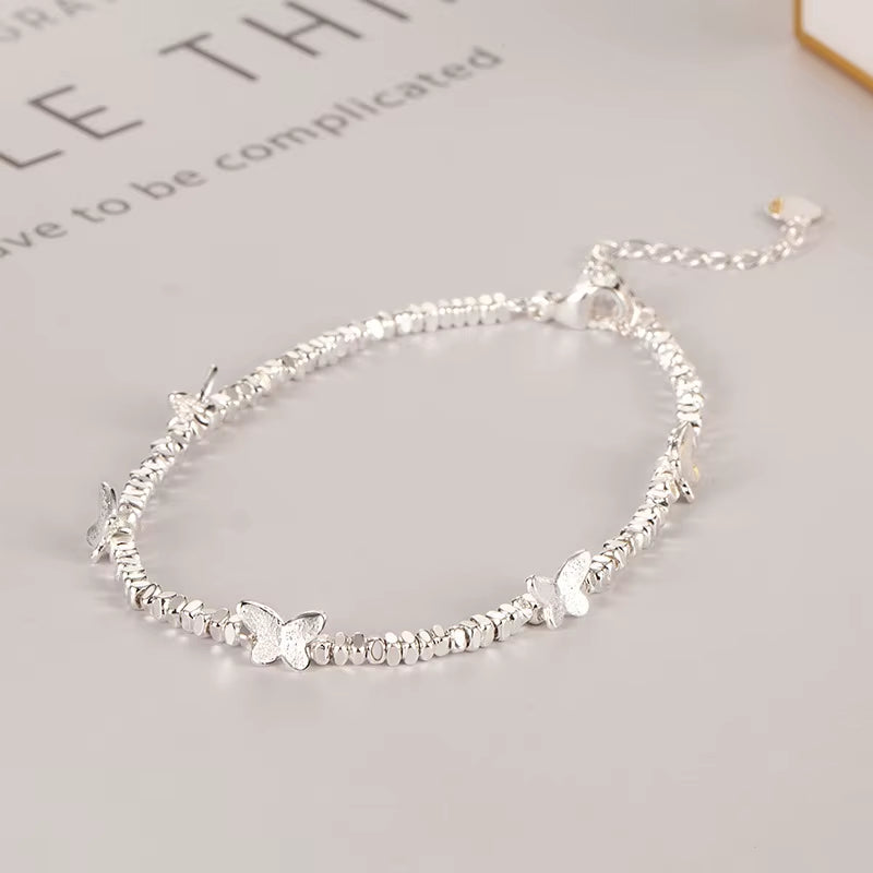 925 Sterling Silver Butterfly Bracelet for Girl Bead String Design Insect Fashion Versatile Jewelry Gift Dropshipping