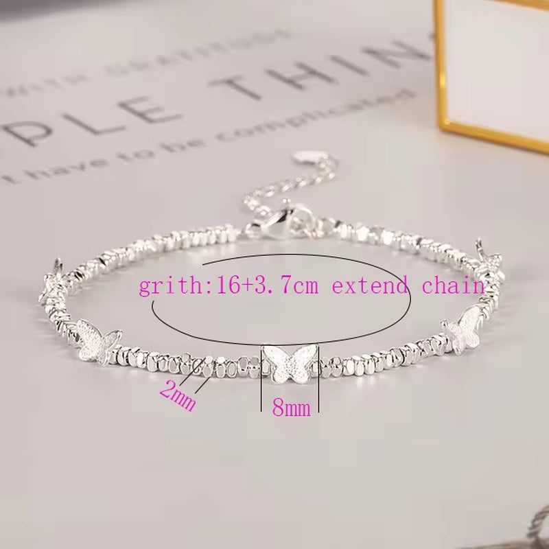 925 Sterling Silver Butterfly Bracelet for Girl Bead String Design Insect Fashion Versatile Jewelry Gift Dropshipping